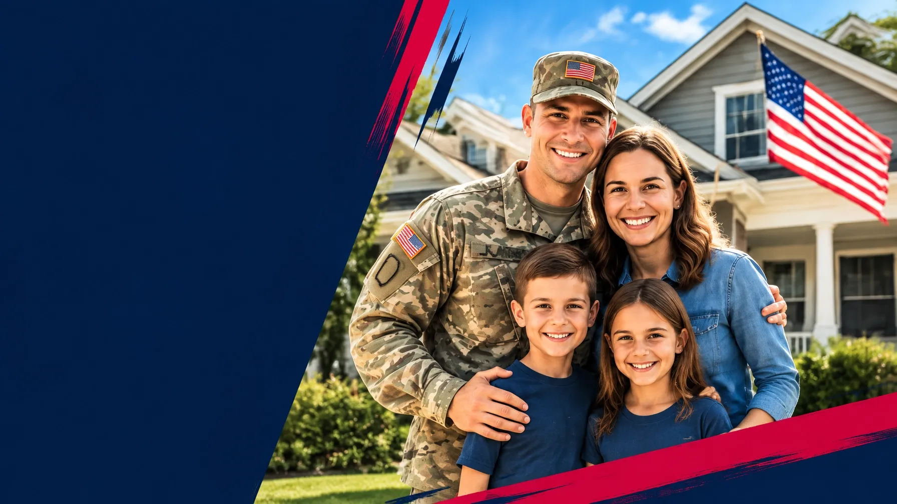 Military family outside their home for Hometown Hero Credit™ from Operation T.A.G.